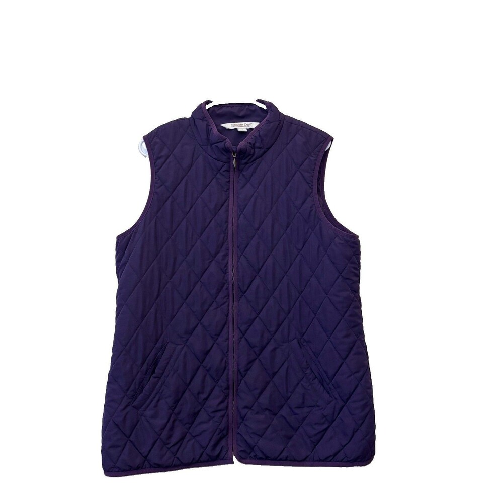 Coldwater Creek Quilted Vest Women's L  Zip Front Stand Collar Purple